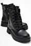 Women's Plain Ornamental Zippered Boots Black Leather