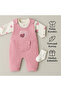 Baby Girl 3-Piece Romper Set - Heart Patterned Bodysuit, Plum Salopet and Socks Set, 100% Cotton - 2