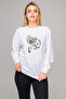 Sepetli Bisiklet Printed White Women's Knitted Sweatshirt Long Sleeve