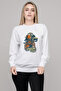 Your Turn Printed White Women's Knitted Sweatshirt Long Sleeve