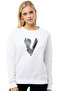 Vikings Emblem Logo Printed White Women's Knitted Sweatshirt Long Sleeve