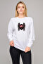 Seljuk Brown Eagle Göktürk Printed White Women's Knitted Sweatshirt Long Sleeve