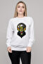 Dj Zombie Skull Printed White Women's Knitted Sweatshirt Long Sleeve