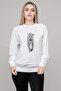 Leopard Jaguar Animal Printed White Women's Knitted Sweatshirt Long Sleeve