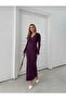 V-Neck Long Sleeve Maxi Length Stretchy Stretch Fabric Plain Elegant Tassels Dress - 7
