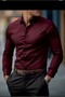 Slim Fit Long Sleeve Easy Ironing Sweat-Absorbing Breathable Texture Tie-Up Four Seasons Burgundy Men's Shirt - 4