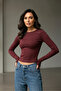 Women's Crew Neck Finger Hole Slim Fit Lycra Blouse - 2