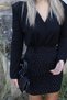Black Skirt Stone Embroidered V-Neck Short Dress - 3