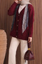 Women's V-Neck Bronze Buttoned Bearded Knitwear Cardigan 1142 - 5