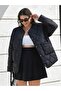 Black Quilted Plus Size Round Neck Oversized Women’s Jacket