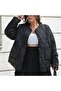 Black Quilted Plus Size Round Neck Oversized Women’s Jacket - 2