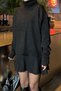 Black Raina Turtleneck Sweater-Pleated Skirt Women's Knitwear Bottom-Top Set - 5