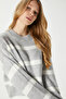 Women's Homy Soft Crew Neck Gray Ecru Striped Oversized Knitwear Sweater - 6
