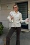 Beige Sleeve Tassel Detail Polo Neck Women's Knitwear Cardigan - 4