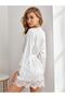 Women's Satin Robe with Lace Detailing on the Sleeves and Hem, Simple and Stylish Short Satin Robe - 3