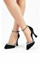 Black Satin Stone 9cm Thin Heeled Evening Dress Shoes