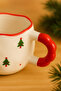 Tree Patterned Handmade Ceramic Mug – Cream Coffee Cup with Red Handle - 3