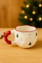 Tree Patterned Handmade Ceramic Mug – Cream Coffee Cup with Red Handle - 2