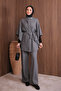 Women's Jacquard Fabric Belted Poncho Hijab Set 3129