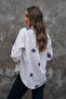 White Single Pocket Star Embroidered 75% Cotton 25% Linen Shirt - 8