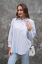 Blue Single Pocket White Stripe Detailed 100% Cotton Shirt - 5