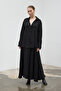 Black Textured Satin V-Neck Oversize Alessa Satin Shirt - 4