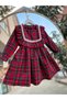 Red Plaid Winter Cotton Girls' Dress - 7