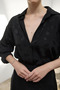 Black Textured Satin V-Neck Oversize Alessa Satin Shirt - 3