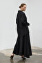 Black Textured Satin V-Neck Oversize Alessa Satin Shirt - 7