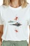 Women's White Relaxed Fit 100% Cotton T-Shirt – Reflection Island Watercolor Printed - 7