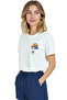 Women's White Relaxed Fit 100% Cotton T-Shirt – Planet Balloons & Tiny Character Printed - 4