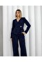 Women's Navy Blue Gold Buttoned Asymmetrical Cut Velvet Jacket - 4
