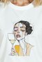Women's White Relaxed Fit 100% Cotton T-Shirt – Linear Portrait & Wine Glass Printed - 7