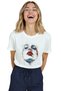 Women's White Relaxed Fit 100% Cotton T-Shirt – Linear Portrait & Red Lipstick Printed - 3
