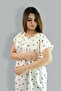 Printed Cotton Black and White Nighty - Round Lace Neck - 5