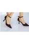 Black Suede 7 cm Belt Strap Pointed Toe Stiletto Thin Heels Women Shoes - 2
