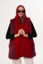 Red Knitted Shawl with Hood Detail |   Trendy Hooded Scarf - 3