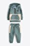 Boy's Cotton Quilted Hooded Tracksuit Set - Green Beige Color - 6