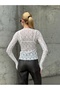 Women's Crew Neck Buttoned Front Full Stretch Lace Wrap-Around Sporty Stylish Design Night Blouse - 7