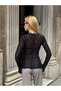 Women's Crew Neck Full Stretchy Lace Wrap-Around Sporty Stylish Design Asymmetrical Cut Night Blouse - 3