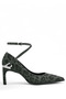Leopard Patterned Ankle Strap Pointed Toe Women's Stiletto Shoes with Tie-Up Heels