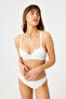 Patterned Ecru Underwire Padded Corded Fabric Bra Set - 3