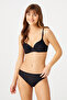 Patterned Black Underwire Padded Corded Fabric Bra Set - 4