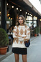 Premium Women's Haley Argyle Knit Sweater - White Beige Oversized Crew Neck - 2