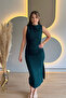 Draped Slit Glitter Emerald Midi Dress - 8