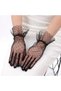 Short length black polka dot tulle gloves with lace trim - black