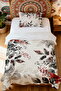 100% Cotton Red Black Botanical Patterned Single Pique Set - 2