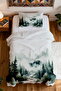 100% Cotton Green Forest View Patterned Single Blanket Set - 4
