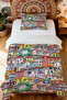 100% Cotton Colorful Interlocking Buildings Patterned Single Pike Set - 2