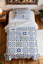 100% Cotton Yellow Blue Tile Patterned Single Pique Set - 4